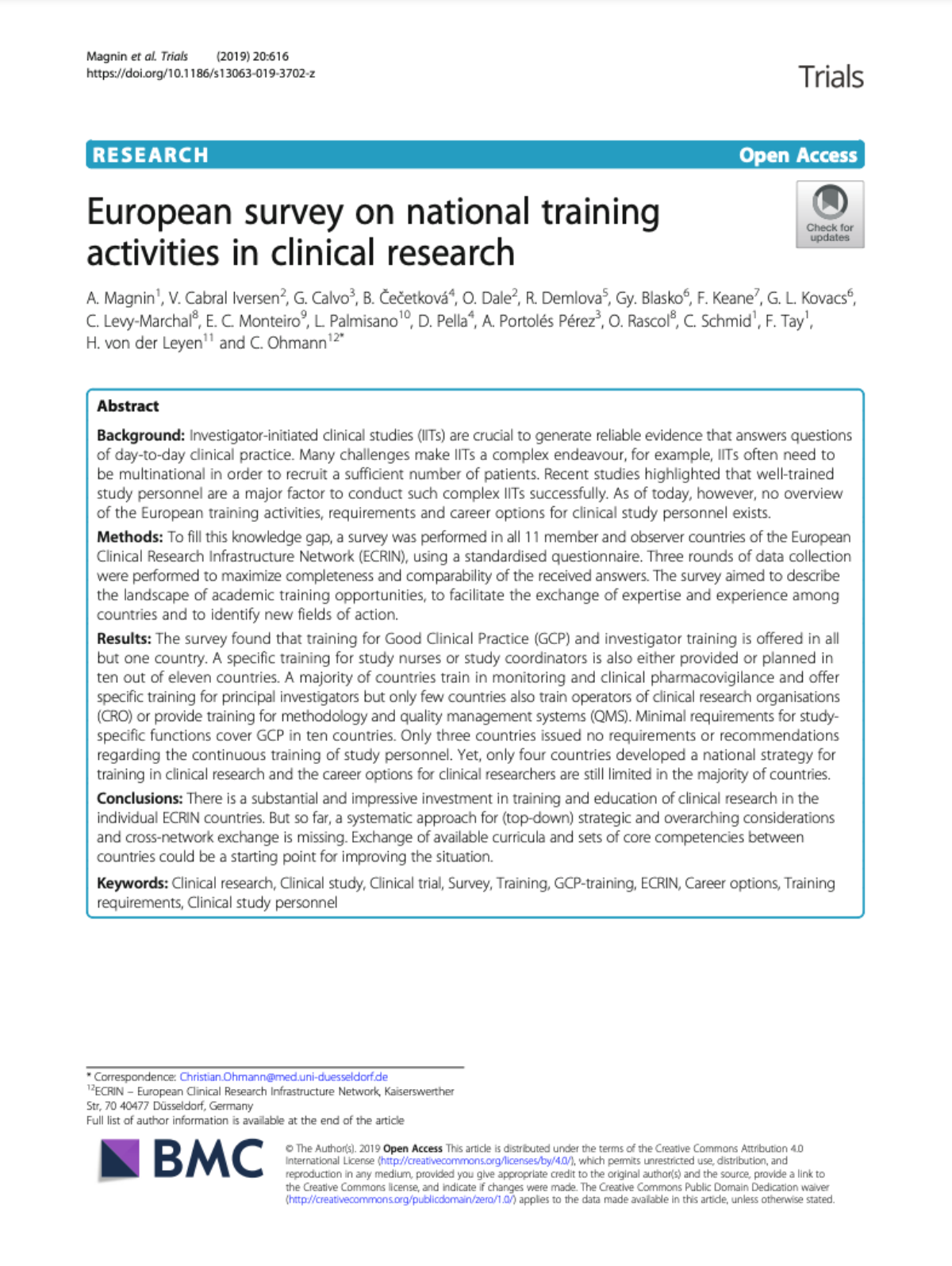 Trials Journal European survey on national training